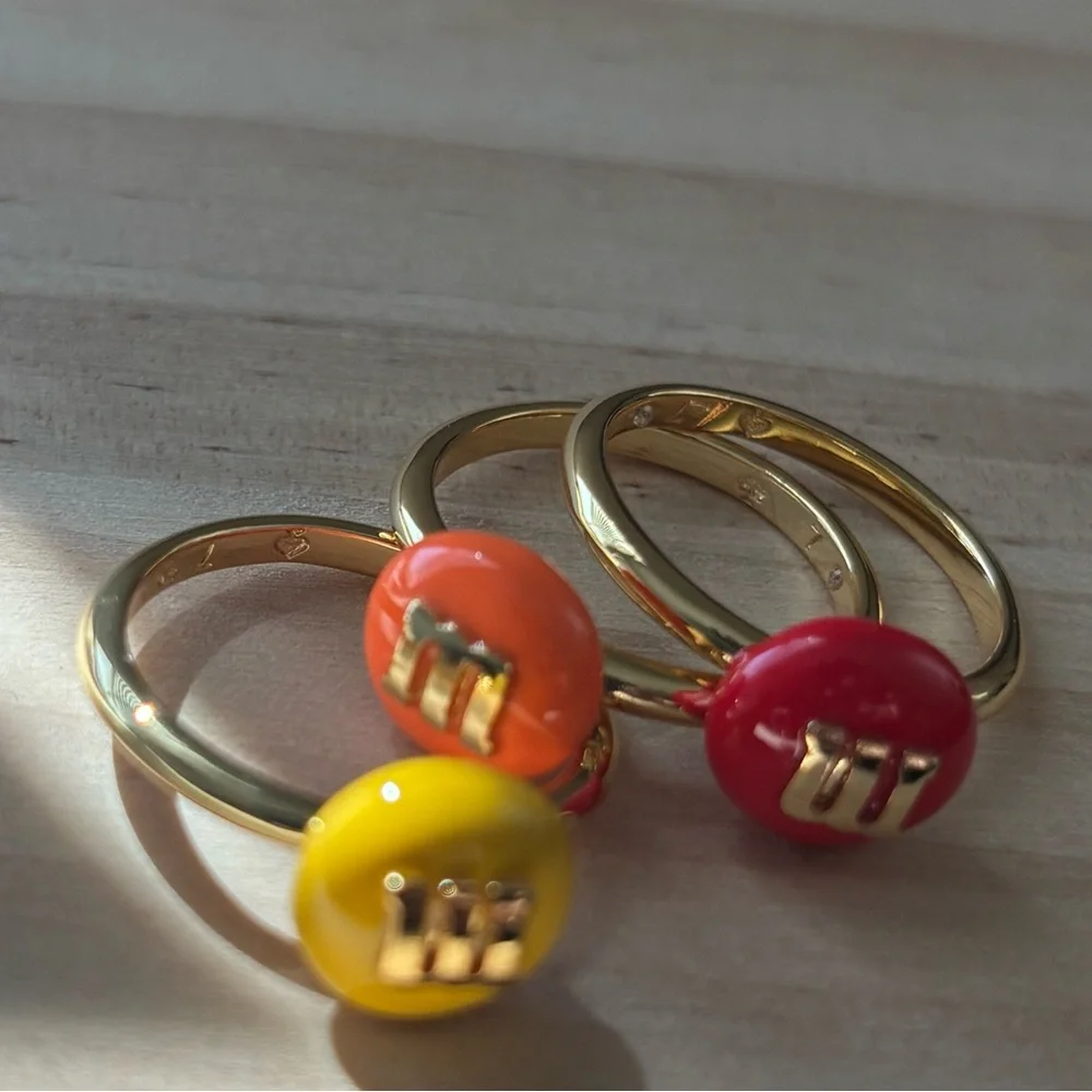 kate spade Gold Rings with Yellow, Red and Orange Enamel Buttons - Picture 5 of 7